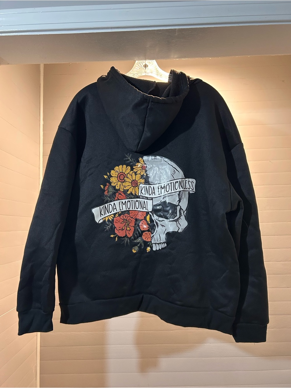 Black Crewneck Sweater with Skull & Floral Graphic